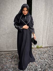 Hafizah 2026 New Modest Robe, Fashionable Elegant Embroidered Cardigan With Headscarf Abaya Black Fall - Black - View 5