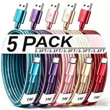 5pcs USB-C Nylon Braided Fast Charging Data Cable, Multiple Specifications Available, Compatible With Apple, Pixel And Android Devices - Multicolor - View 14