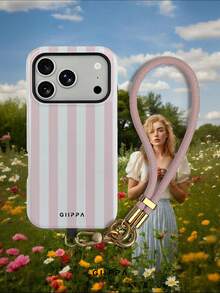 GIIPPA 1件淺粉色與淺灰色白色條紋圖案設計，Phone 17 Pro Max 手機殼 + 手鍊，相容於 Phone 16 Pro Max、15 Pro Max、14 Pro Max，韓系高端時尚趣味手機殼，適用於 11/12/13/14/15/16 Pro Max Plus，男女皆宜的優雅設計，送給女友的完美禮物，適合聖誕節、情人節、復活節、婚禮季和生日！ - 淺粉色 - 查看 8