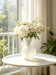1pc Vertical Stripe Semi-Transparent Vase, Round Bulbous Shape, Soft Pink And White Dual Color Options, Transparent Texture, Stable Bottom Anti-Tip, Living Room Bedroom Desktop Soft Decor, Atmospheric Home Ornament, Exquisite Gift Item - Translucent - View 10