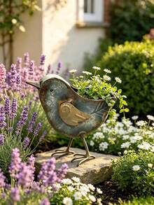 1pc Rustic Style Iron Bird-Shaped Flower Pot, Decorative Metal Bird-Shaped Planter, Flower Container, Unique Garden Statue Decoration, Vintage Metal Bird-Shaped Flower Pot, Decorative Iron Bird Flower Container, Suitable For Garden, Patio, Balcony, Lawn And Home Garden, Outdoor Yard And Indoor Desktop Plant Decoration, Succulent And Small Plant Planter - A - View 9