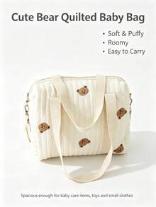 1 st multifunktionell broderad stor blöjväska för mamma, quiltad crossbody-toteväska, bärbar reseorganizer för barnvagn - Svart - Visa 2