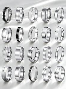 20 Buah Cincin Hip Hop Punk Stainless Steel untuk Pria, Aksesoris Perhiasan Pria Unik, Cincin Janji Pertunangan Pernikahan, Hadiah Liburan & Suvenir - Perak - View 5