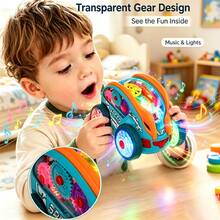 Electric Stunt Rotating Flipping Toy Car, Suitable For Toddler Boys And Girls, 360° Automatic Rotation And Continuous Flipping Action, Transparent Visible Gears, Colorful LED Lights And Music, Interactive Children's Birthday Party Gift - Multicolor - View 3