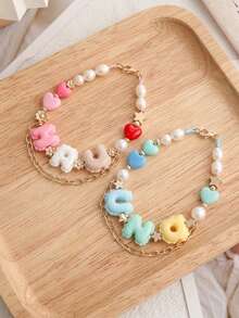 10pcs Macaron Color Pleated Letter Resin Beads, Horizontal Hole Large Hole Lace Letter DIY, DIY Bracelet Phone Chain Resin Forged Handmade Accessories, Random Style - Lace Letters - View 2