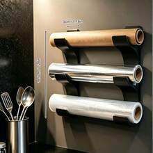 2pcs/1set Wall-Mounted Storage Rack For 3 Rolls Of Kitchen Paper/Cling Film/Aluminum Foil, Fits Rolls Up To 50mm Diameter, Space-Saving, No Drilling Required, Easy Installation, Keeps Kitchen Tidy, Suitable For Cabinet Doors (Inside And Outside), Tile Walls, Refrigerator, Won't Damage Surfaces - View 10