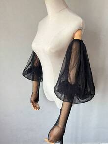1pc White Mesh Pleated Petal Sleeve 2pcs Elastic Bridal Long Sleeve Jellyfish Sleeve - Multicolor - View 9