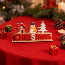 Christmas Letter Base Wooden Desktop Decor, 3 Styles Available: Snowman House, Santa Claus & Reindeer, Faceless Design, Hand-Painted Solid Wood Craft, Includes Stable Base For Display, Desktop & Countertop Decoration, Creates Winter Holiday Atmosphere, Holiday Home Decor Gift - A - View 10