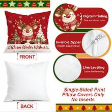 4pcs/1pc Cute Deer Christmas Illustration Pattern Pillow Case Without Insert, Single-Sided Printed Pillow Case, Suitable For Living Room Bedroom Home Decor, All-Season Pillow Case - Multicolor - View 4