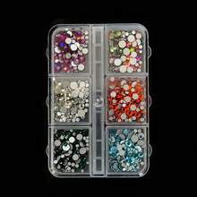 1 Box 6-Grid Mixed Color Round Rhinestone Nail Art Gems, Colorful Flat Bottom Nail Gemstone Set, DIY Nail Decoration, Suitable For Christmas DIY Nail Design And Daily Wear - Multicolor - View 12