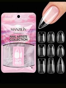 64pcs Almond, Pointed, Oval Shaped Clear Nail Tips, Full Cover Nail Extensions, Multi-Size Clear Nail Tips, Nail Art Supplies, Nail Art, Nail Tips - Clear - View 1