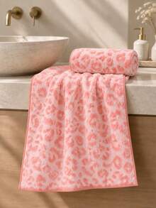 10 pièces/4 pièces Ensemble de serviettes en polaire de corail jacquard imprimé léopard de luxe, doux, absorbant, sans peluches, ensemble multi-pièces pour la maison et la salle de bain, serviettes pour le visage et le corps, combinaison de serviettes de salle de bain pour la maison et l'hôtel - Rose bonbon - Voir 3