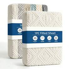 1pc Jacquard Taffeta Fitted Sheet (Pillowcases Not Included) Warm Mattress Protector, Perfect For Autumn And Winter, Deep Pocket Design, Suitable For Bedrooms And Guest Rooms, Made Of Polyester, Machine Washable, Luxurious European-Style, Home Decor - White - View 1