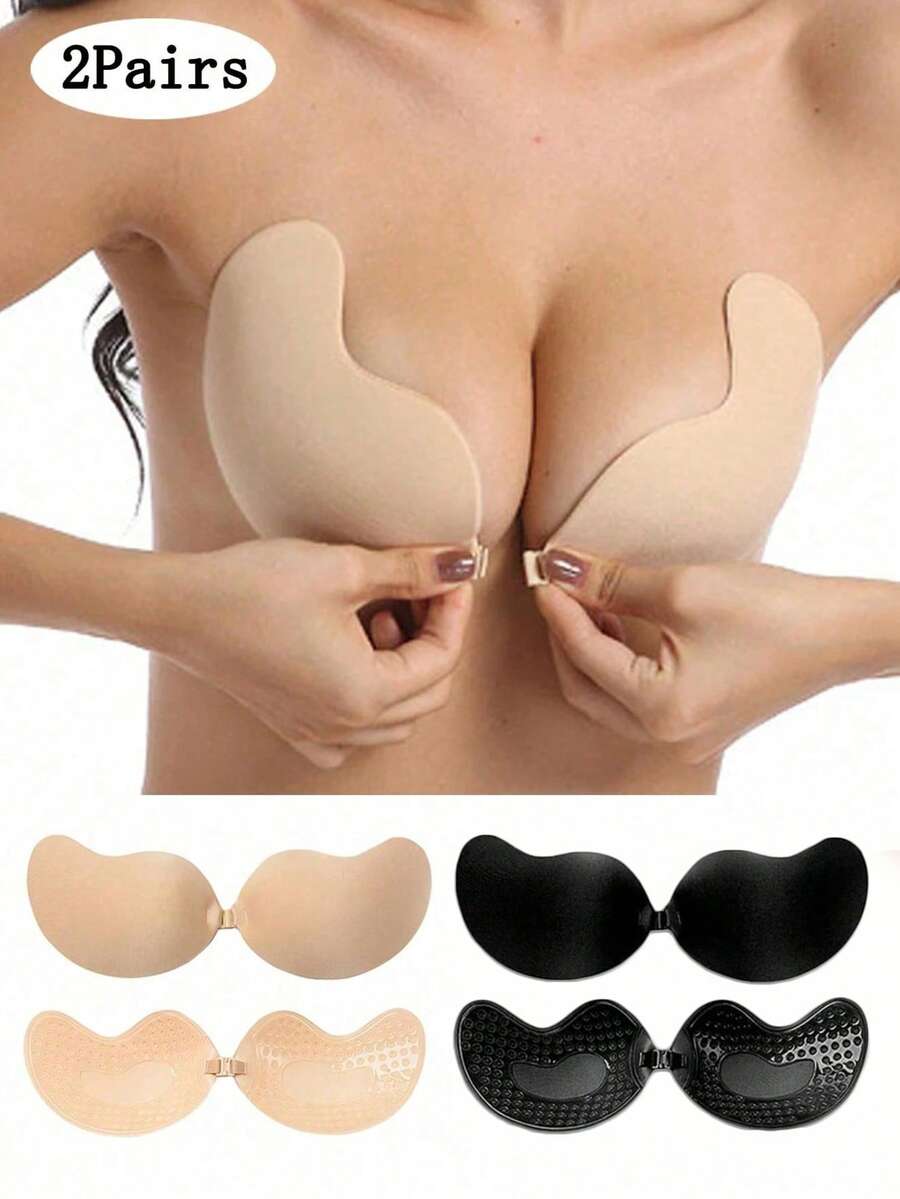 1/2/4 Pcs Reusable Sticky Silicone Front Closure Push Up Bra, Breathable Skin-Friendly Cup, Suitable For A-D Cup, Suitable For Deep V Backless Dresses