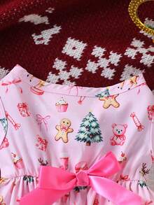 Pink Christmas Pet Dress Gingerbread Man Christmas Tree Bow Dog Princess Dress For Bichon Teddy Small Dogs Holiday Clothes - Pink - View 5