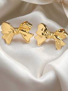 Fashionable Gold Bow Earrings For Women, Exquisite Cute Bow Design, Creating A Sweet And Charming Look - Gold - View 4