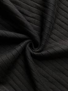 Men's Spring/Autumn Fashion Minimalist Striped Slim Fit Regular Shoulder Zip Collar Long Sleeve Knit Polo Shirt T-Shirt - Black - View 7