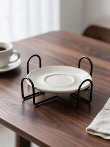 Ceramic Coaster Iron Coaster Holder 4pcs/6pcs Set Storage Organizer Set Coaster Rack Cup Holder - Black - View 2