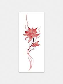 1pc Temporary Tattoo Sticker, Red Lotus Ink Wash Pattern, Realistic Tattoo Design, Suitable For Daily Wear, Bachelorette Party Favors, Music Festivals, Games, Graduation Gifts, Lasts 3-5 Days - Red - View 3