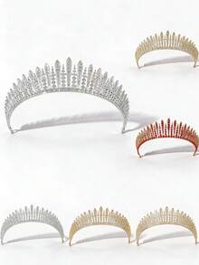 Luxury Silver Rhinestone Spike Tiara Crown Bridal Wedding Queen Headpiece For Women Prom Party Halloween Cosplay Carnival - Multicolor - View 7