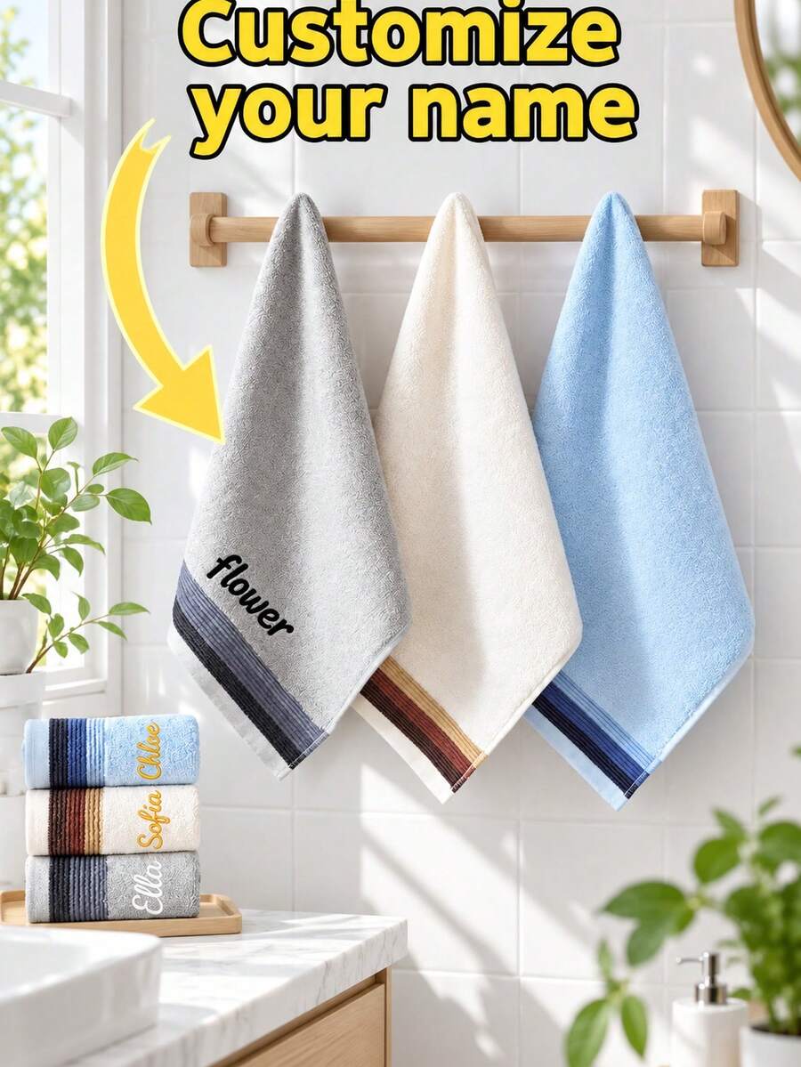 Customized Personalized Name Embroidered Towel - Multi-Functional Travel Face Towel, Quick-Drying And Absorbent, Suitable For Face And Hand Wiping, Ideal For Home, Travel And Office And Other Multiple Scenarios, Super Convenient And Practical - Multicolor - View 1
