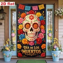 2D Flat Banner, Mexican Day Of The Dead Theme Decoration Party Width, Painted Sugar Skull Pattern Design, Party Decoration, Hanging Cloth For Door Frame Decoration, Indoor And Outdoor Courtyards, And Various Styles. - 1 - View 14