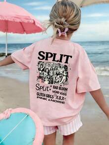 Tween Girls Casual Printed Round Neck Short Sleeve T-Shirt, Summer Top - Pink - View 2