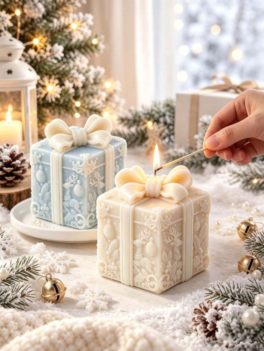 1 buah Cetakan Lilin, Desain Kotak Hadiah Natal, Tekstur Rajutan Indah dengan Detail Jelas, Lilin Aromaterapi, Cetakan Batu Diffuser, Dapat Digunakan Kembali dan Mudah Dilepas dari Cetakan, Hadiah Natal - Cetakan kotak hadiah - View 1