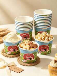 20/10pcs, Farm Themed Ice Cream Cup, Warehouse Grain, Dessert Bowl Suitable For Ice Cream, Fruits, Snacks, Perfect For Adult Sweet Themed Gatherings, Summer Picnics, Dessert Shops, Party Supplies, Birthday Parties, Bridal Weddings, Outdoor Parties - Multicolor - View 4