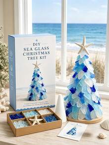 1 Set DIY Sea Glass Christmas Tree Kit, Handmade Coastal Sea Glass Tree With Starfish Topper, Beach Nautical Style Desktop Mini Christmas Tree Decor, Ocean Theme DIY Handmade Set, Home Desktop Holiday Ornament - Multicolor - View 11