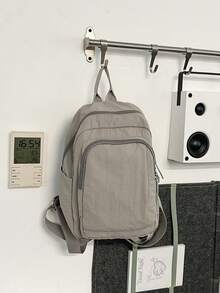 Unisex Backpack, Simple Nylon Shoulder Bag, Multi Compartment Design, For Campus Commute Daily Outing, Portable Lightweight Zipper Casual Rucksack - Multicolor - View 6