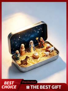 Set Adegan Kelahiran Yesus dari Kotak Kaleng Portabel, Adegan Palungan Keluarga Kudus, Dekorasi Meja Keagamaan Natal, Hadiah Keimanan Natal - Berbagai gaya - View 2