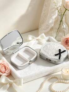 The White Lace Three-Dimensional Flower Bow Portable Storage Box Can Be Used As A Portable Medicine Box, Jewelry Storage Box, And Portable Makeup Mirror Box. It Is The Perfect Choice For Valentine's Day, Birthdays, And Holiday Gifts - Multicolor - View 5