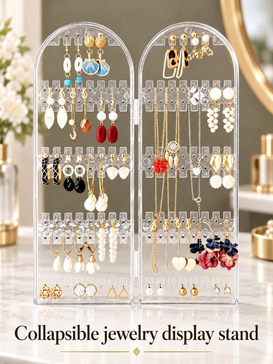 Multifunctional Transparent Acrylic Earring And Lip Ring Display Stand, Universal For Business Stores, Clear Jewelry Organizer Box Storage Rack, Essential For Women's Travel And Dorm, Autumn Decor - Multicolor - View 1