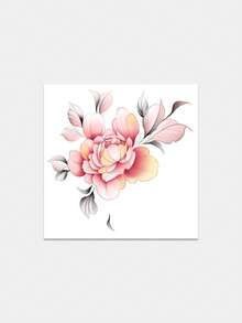 1pc Temporary Tattoo Sticker, Pink Gradient Peony With Leaves Pattern, Realistic Tattoo Design, Suitable For Daily Wear, Bachelorette Party Favors, Music Festivals, Games, Graduation Gifts, Lasts 3-5 Days - Multicolor - View 3