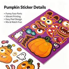 8 Sheets Halloween Make Your Own Pumpkin Stickers, Mix & Match Funny Face Pumpkin Stickers, DIY Halloween Pumpkin Decor Stickers, Kids Craft Stickers For Holiday Party Game Rewards - Multicolor - View 2