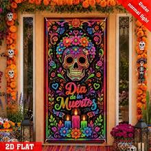 2D Flat Banner, Mexican Day Of The Dead Theme Decoration Party Width, Painted Sugar Skull Pattern Design, Party Decoration, Hanging Cloth For Door Frame Decoration, Indoor And Outdoor Courtyards, And Various Styles. - 1 - View 16