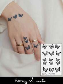 1pc Herbal Juice Semi-Permanent Magic Tattoo Sticker, Aesthetic Hollow Butterfly Pattern, Long-Lasting 14 Days, Non-Fading, Non-Reflective, Temporary Tattoo For Arm, Shoulder, Neck, Collarbone And Body - Blue - View 1