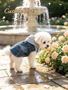 Customized Embroidered Dog Denim Jacket Vest With D-Ring Harness And Hood, Personalized Puppy Denim Coat, Suitable For Small Dogs, Medium Dogs And Cats, Fit For Poodles, Bichons, Teddy Dogs And Other Small Breeds - Multicolor - View 7