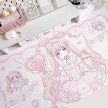 Cute Anime Girl PU Leather Desk Mat, Large Pink Kawaii Mouse Pad, Waterproof Non Slip Table Protector, Aesthetic Gaming Keyboard Pad For Bedroom Office Desk Decor, Sweet Heart Bow Pattern Desktop Mat - View 2