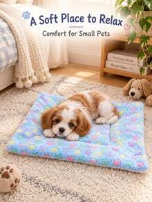 1pc Soft Coral Fleece Paw Print Pet Bed Mat, Cozy Warm Pet Sleeping Cushion For Puppy Kitten, Multiple Colors Available - Rectangle - View 6