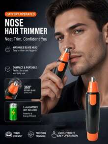 AXH Nose And Ear Hair Trimmer, Men's Stainless Steel Manual Washable Portable Nose Hair Trimming Scissors - Black - View 2