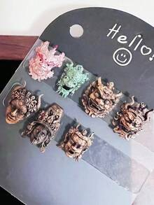 1pc Silicone Nail Art Mold, Chinese Style Nuo Opera Mask & Tile Cat Dramatic Art 3D Nail Decor, DIY Wearable Nail Art Mold - Clear - View 2