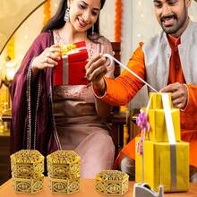 Set Of 6pcs Hexagonal Gift Boxes (Gold/Silver) – Vintage Cut-Out Design; Perfect For Diwali, Weddings, Christmas, And Birthday Parties - Multiple Styles - View 1