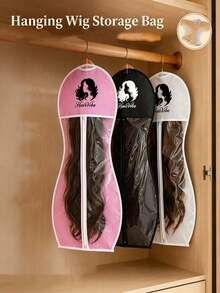 1pcMinimalist Style Non-Woven Fabric Wig Storage Bag, With Clear Transparent Window And Zipper Closure, Hanging Design For Wig Protection And Organization, Wig Dust Cover Pouch, Ideal For Bedroom Closet, Salon Use In All Seasons - Multicolor - View 2