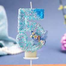 Glitter Number Birthday Candle 0‑9, Blue Shimmer Digital Candle With 3D Butterfly Ornament, Cake Topper Decoration For Kids Birthday Party - View 7