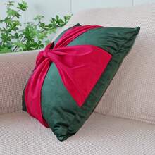 1pc Red Green Red White Bow Christmas Pillow Case, 3D Pleated Bow Sofa Cushion Cover, Holiday Home Decor, Pillow Insert Not Included - White - View 11