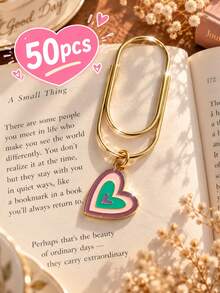 1 buah/20 buah/50 buah Pembatas Buku Logam Hati Enamel Girly, Pembatas Buku Klip Kertas Paduan Logam Hati Berwarna Manis - Rectangle - View 13