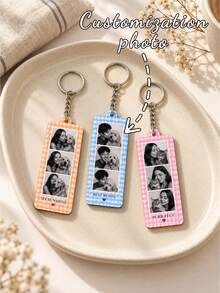 Personalized Photo Frame Keychain, Custom Academic Style Portrait Keychain, Bar-Shaped Photo Frame Couple's Keyring, Gift For Pet Lovers - Multicolor - View 1
