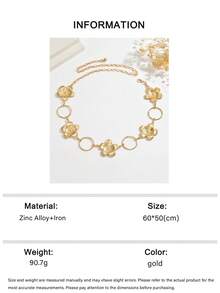 1pc Minimalist Hollow Geometric Floral Niche Design Gold Metal Women's Fashion Waist Chain, Suitable For Daily Commute, Holidays, Parties And Banquets - Gold - View 7